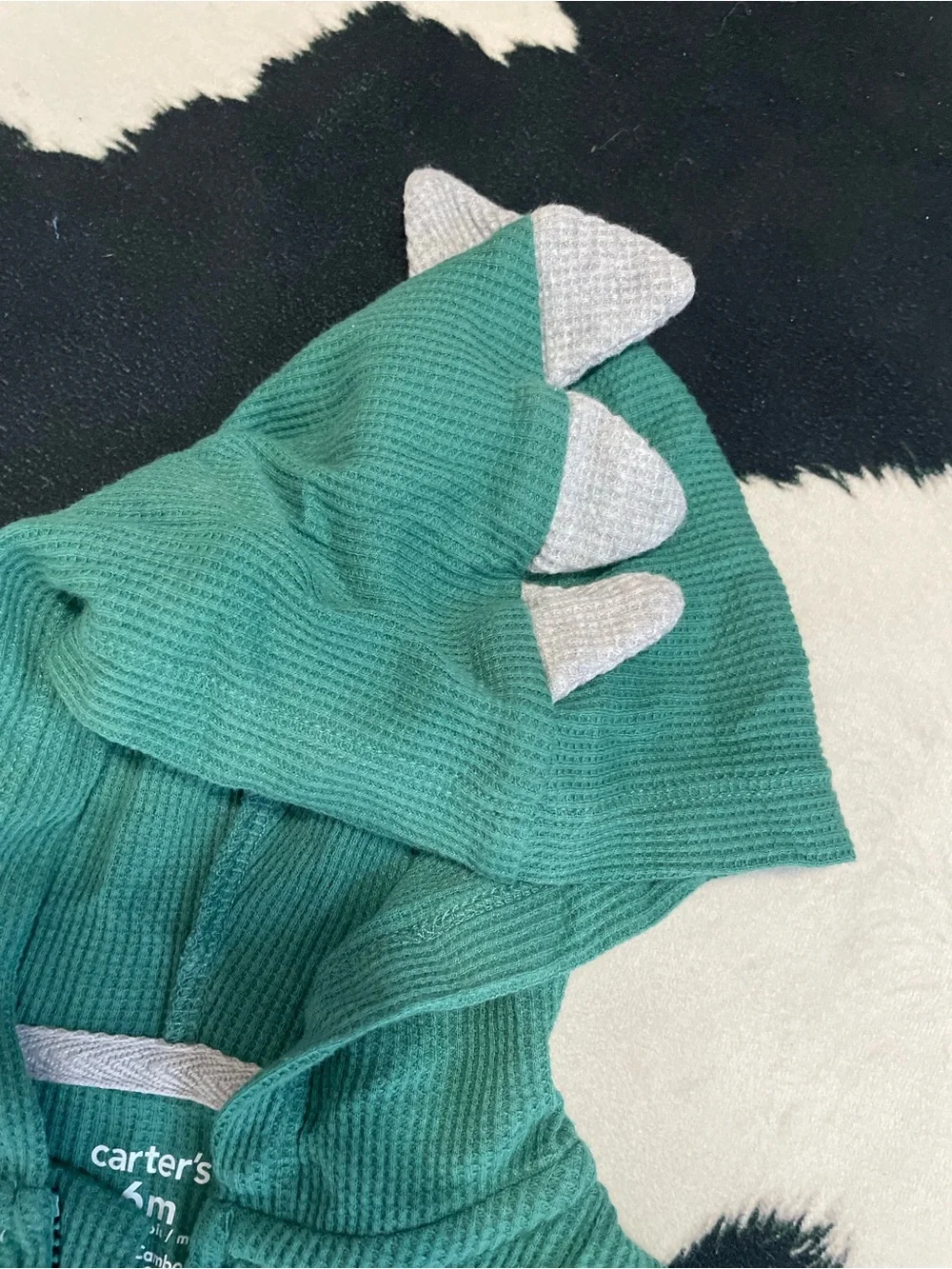 2/$12 Carter's Green Hooded Short-Sleeve Dino Romper with Spike Accents